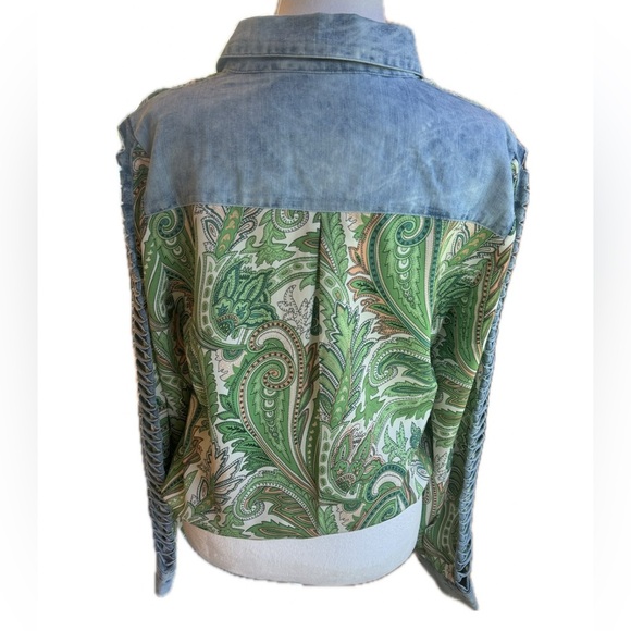 A.Z.I. New York Paisley Denim Chiffon Lattice Open Long Sleeve button Down Top S - Picture 3 of 15
